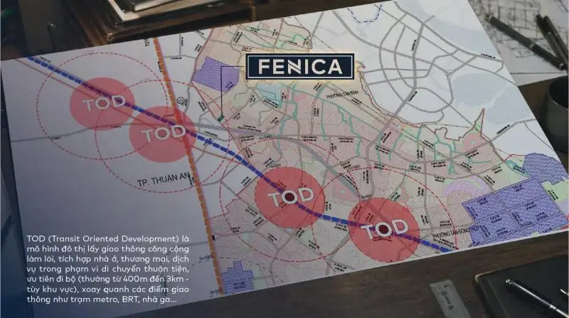 mô hình phát triển đô thị TOD của dự án Fenica do DTSG phân phối. Dự án tọa lạc gần Metro số 1, được quy hoạch theo định hướng lấy giao thông công cộng làm trung tâm, kết hợp hài hòa giữa nhà ở, thương mại và dịch vụ.
